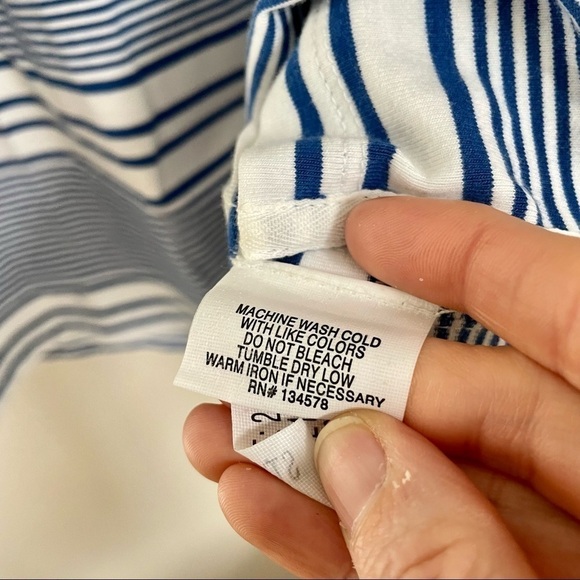 Vineyard Vines Blue White 3/4 Sleeve Striped Cotton Blend Lace Up Dress - Picture 13 of 14